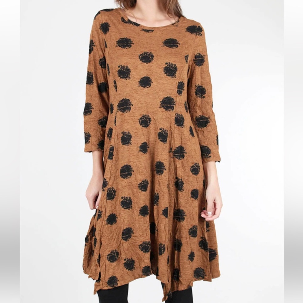 Habitat Brown Long-Sleeve Polka Dot Tunic Dress with Black Spots
